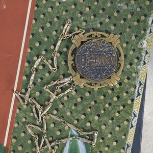 Vintage Art Nouveau Pendant Necklace, Gold Bronze